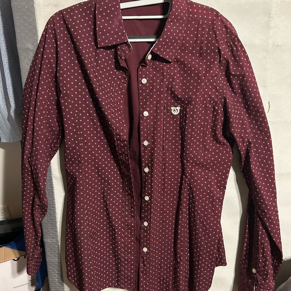 Shyanne Red and White Casual Button Down Shirt